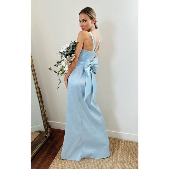 Show Me Your Mumu Charlotte Bow Dress in Light Blue Taffeta M - Picture 2 of 9